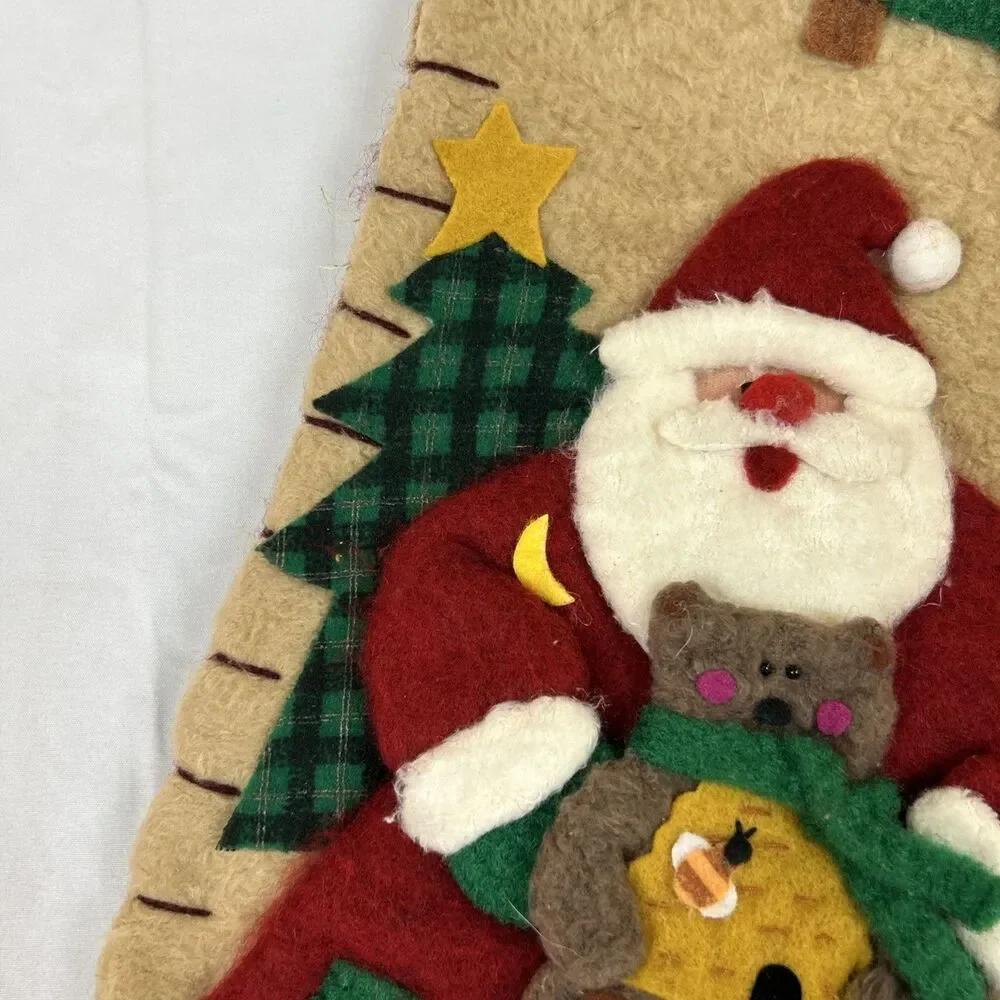 Christmas 23” Stocking Santa Holding A Bear 3D Handmade Holidays Mantel Bee Hive